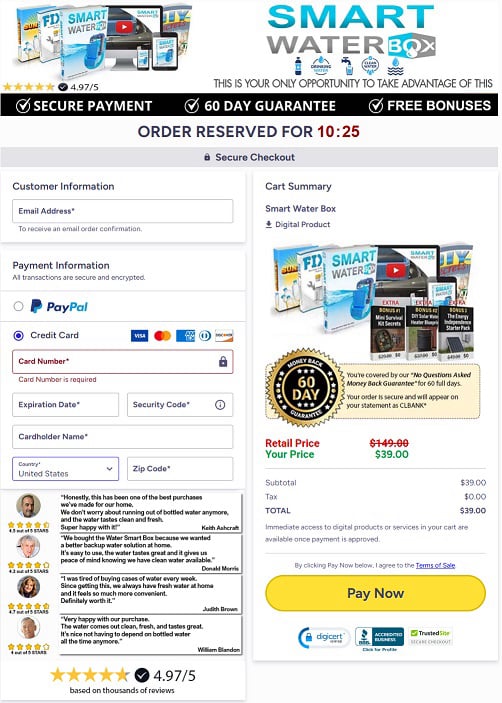 Smart Water Box Checkout Page